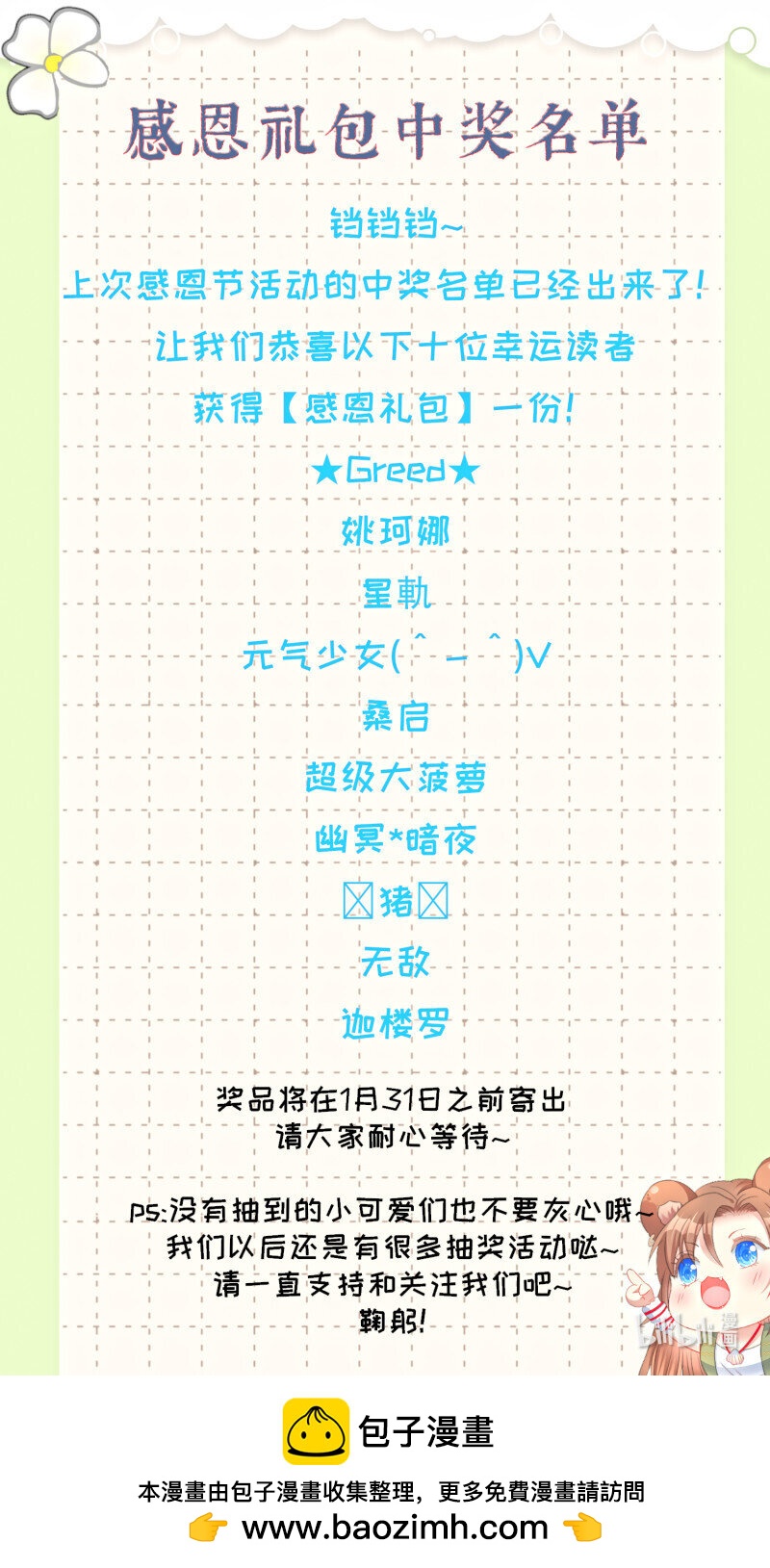 穿成獸人嬌妻後我慌了 - 201 感恩節活動中獎名單 - 1